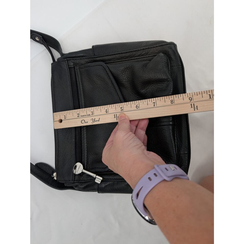 Fossil Black Leather Crossbody Bag #75082 Organizer Work Career Office ** - Picture 6 of 10